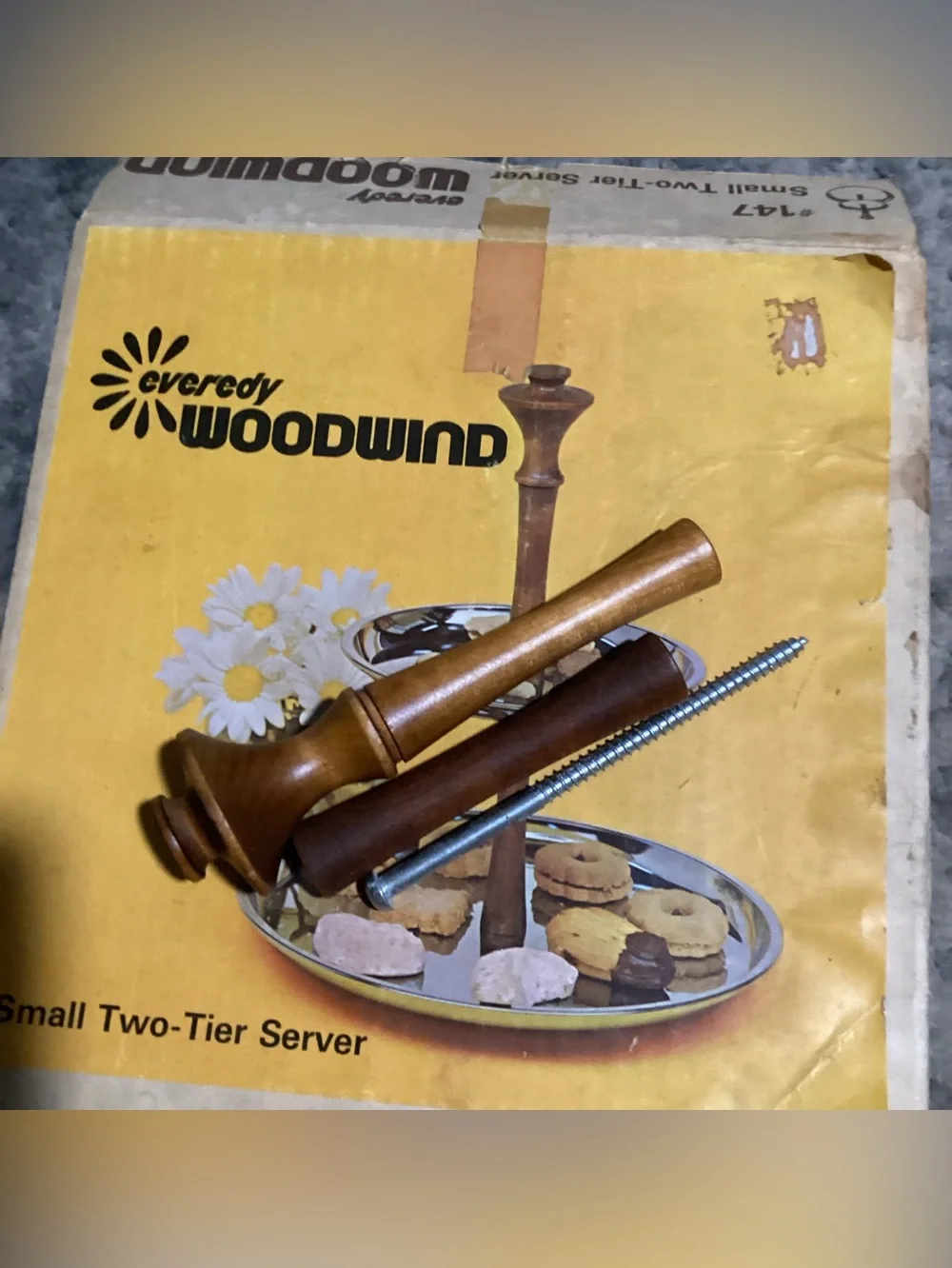 Vintage 2 Tier Chrome Tray Server with Wood Handles EVEREDY WOODWIND #147 NOS